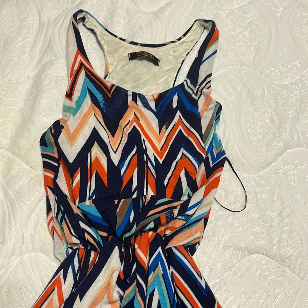 Long, maxi, high waist (elastic), flowy, geometric dress